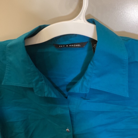 Zac & Rachel Top Womens Large Turquoise Button Front Shirt Stretch Cotton Blend - Picture 6 of 10